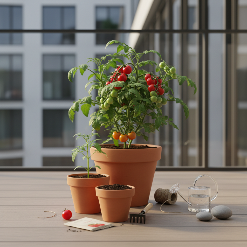 Pomidorai balkone: kaip užsiauginti gausų derlių bute